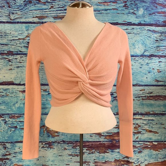 Active USA Knot Front Long Sleeve Cropped Top - Picture 1 of 5